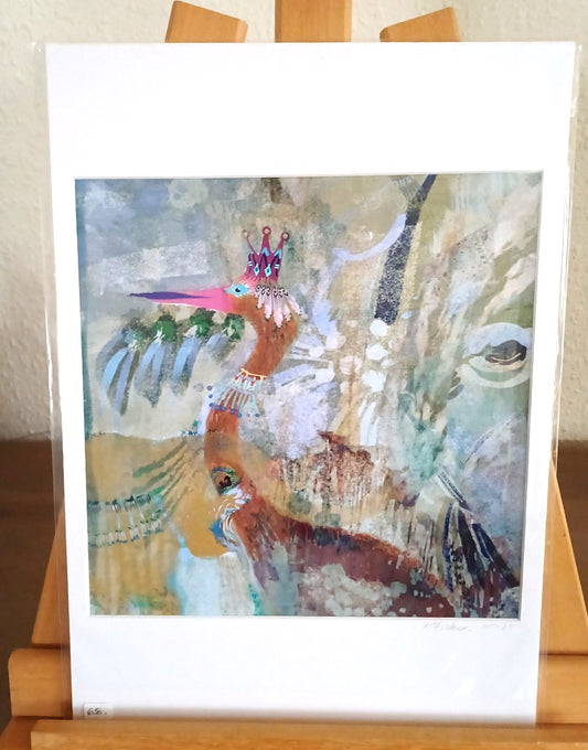 African King Bird – unikt digitalt maleri med eksotisk og farverig fortælling.